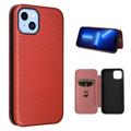 iPhone 14 Plus Flip Cover - Karbonfiber - Brun