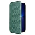 iPhone 14 Plus Flip Cover - Karbonfiber - Grøn