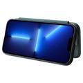 iPhone 14 Plus Flip Cover - Karbonfiber - Grøn