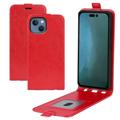 iPhone 14 Plus Vertikal Flip Taske med Kortholder - Rød
