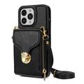 iPhone 14 Pro Alt-i-et cover med pung og rem - Sort