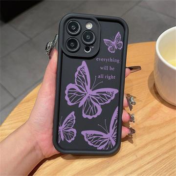 iPhone 14 Pro TPU-cover med Sommerfugleprint - Lilla / Sort