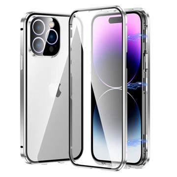 iPhone 14 Pro Magnetisk Cover med Hærdet Glas - Sølv