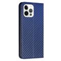 iPhone 14 Pro Max Pung Cover - Karbonfiber - Blå