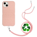 String Series iPhone 14 Biologisk Nedbrydeligt Cover med Strap - Pink