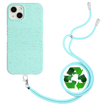 String Series iPhone 14 Biologisk Nedbrydeligt Cover med Strap - Himmelblå
