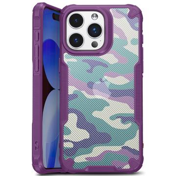 iPhone 15 Anti-Shock Hybrid Cover - Camouflage - Lilla