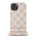 iPhone 15 DKNY Checkered Pattern and Stripe Cover - Pink