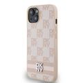iPhone 15 DKNY Checkered Pattern and Stripe Cover - Pink