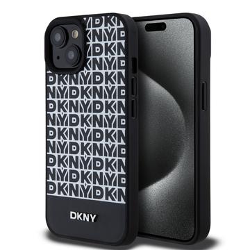 iPhone 15 DKNY Repeat Pattern Bottom Stripe Cover - MagSafe-kompatibel - Sort
