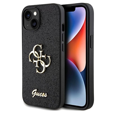 iPhone 15 Guess Fixed Glitter 4G Metal Logo Cover - Sort