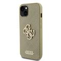 iPhone 15 Guess Perforeret 4G Glitter Logo Cover - Guld