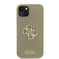 iPhone 15 Guess Perforeret 4G Glitter Logo Cover - Guld