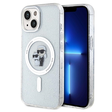 iPhone 15 Karl Lagerfeld IML Glitter Karl & Choupette MagSafe Cover - Klar