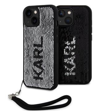 iPhone 15 Karl Lagerfeld Reversible Sequins Cover - Sort / Sølv