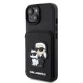 iPhone 15 Karl Lagerfeld Saffiano Card Slot Stand Karl & Choupette Case - Sort