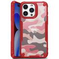 iPhone 15 Plus Anti-Shock Hybrid Cover - Camouflage - Rød