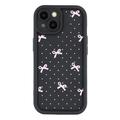 iPhone 15 Plus Stilfuldt stødsikkert TPU cover med forhøjede kanter - Sort / Prikket sløjfe