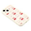 iPhone 15 Plus Stilfuldt stødsikkert TPU cover med forhøjede kanter - hvid / Sløjfebundne kirsebær