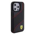 iPhone 15 Pro Ferrari Perforeret Etui med Skrå Linjer - Sort