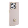 iPhone 15 Pro Guess 4G Rhinestone Metal Logo Flydende silikoneetui - Pink