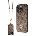 iPhone 15 Pro Guess 4G Strass Triangle Metal Logo Cover med Crossbody Rem - Brun