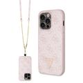 iPhone 15 Pro Guess 4G Strass Triangle Metal Logo Cover med Crossbody Rem - Pink