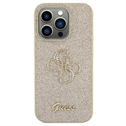 iPhone 15 Pro Guess Fixed Glitter 4G Metal Logo Cover - Guld