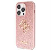 iPhone 15 Pro Guess Fixed Glitter 4G Metal Logo Cover - Pink
