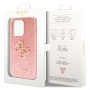 iPhone 15 Pro Guess Fixed Glitter 4G Metal Logo Cover - Pink
