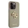 iPhone 15 Pro Guess Perforeret 4G Glitter Logo Cover - Guld