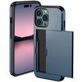 iPhone 15 Pro Hybrid Cover med Glidende Kortslot - Mørkeblå