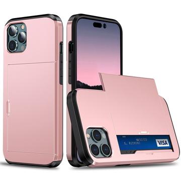 iPhone 15 Pro Hybrid Cover med Glidende Kortslot - Rødguld