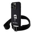 iPhone 15 Pro Karl Lagerfeld Saffiano Crossbody Metal Ikonik-etui - Sort