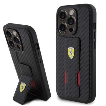 iPhone 15 Pro Max Ferrari Carbon Grip Stativ Cover - Sort