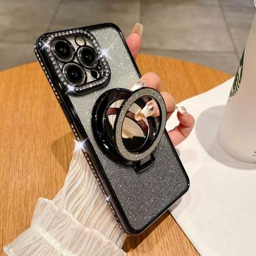 iPhone 15 Pro Max Glam Magnetisk Hybrid Cover m. Spejl - Sort