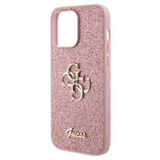 iPhone 15 Pro Max Guess Fixed Glitter 4G Metal Logo Cover - Pink