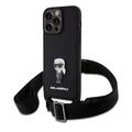 iPhone 15 Pro Max Karl Lagerfeld Saffiano Crossbody Metal Iconic Case - Sort