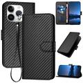 iPhone 15 Pro Max Premium Wallet-etui med rem - kulfiberstruktur