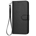 iPhone 15 Pro Max Premium Wallet-etui med rem - kulfiberstruktur - kulsort