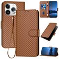 iPhone 15 Pro Max Premium Wallet-etui med rem - kulfiberstruktur - Kulstofkaffe