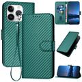 iPhone 15 Pro Max Premium Wallet-etui med rem - kulfiberstruktur