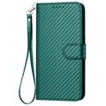 iPhone 15 Pro Max Premium Wallet-etui med rem - kulfiberstruktur - Kulstofgrøn