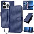 iPhone 15 Pro Premium Wallet-etui med rem - kulfiberstruktur