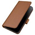 iPhone 15 Pro Premium Wallet-etui med rem - kulfiberstruktur - Kulstofkaffe