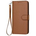 iPhone 15 Pro Premium Wallet-etui med rem - kulfiberstruktur - Kulstofkaffe