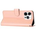 iPhone 15 Pro Premium Wallet-etui med rem - kulfiberstruktur