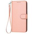 iPhone 15 Pro Premium Wallet-etui med rem - kulfiberstruktur
