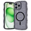 iPhone 15 Pro Wave-Edge Laser Glitter MagSafe Cover - Gennemsigtig sort
