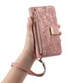 iPhone 16 Pungetui med blomster- og bladmønster med lynlåslomme og håndledsrem